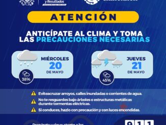 Emite Gobierno Municipal aviso preventivo por pronóstico de lluvias para este miércoles y jueves en la capital