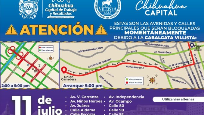Recuerda, habrá afecciones en la circulación en el Centro de la ciudad por Cabalgata Villista